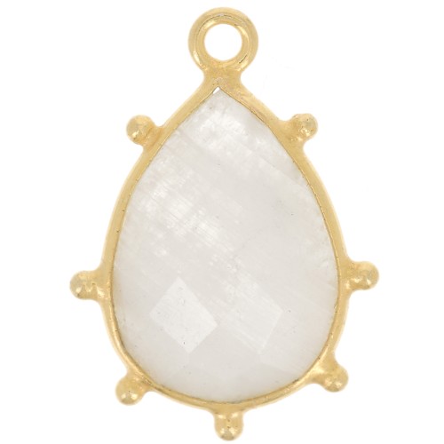 19x13mm 925 St. Silver faceted drop & small balls Pendant - GOLD - Moonstone x1