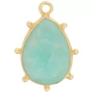 19x13mm 925 St. Silver faceted drop & small balls Pendant - GOLD - Amazonite x1
