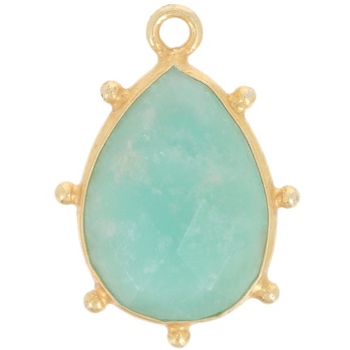 19x13mm 925 St. Silver faceted drop & small balls Pendant - GOLD - Amazonite x1