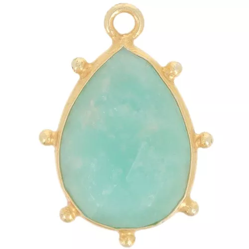 19x13mm 925 St. Silver faceted drop & small balls Pendant - GOLD - Amazonite x1