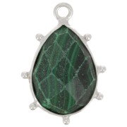 19x13mm 925 Sterling Silver faceted drop & small balls Pendant - Malachite x1|raw }}
