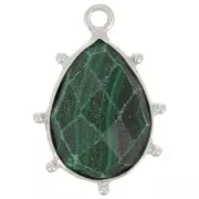 19x13mm 925 Sterling Silver faceted drop & small balls Pendant - Malachite x1