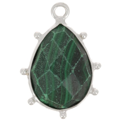 19x13mm 925 Sterling Silver faceted drop & small balls Pendant - Malachite x1