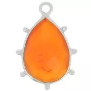 19x13mm 925 Sterling Silver faceted drop & small balls Pendant - Carnelian x1