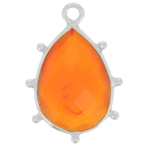 19x13mm 925 Sterling Silver faceted drop & small balls Pendant - Carnelian x1