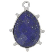19x13mm 925 Sterling Silver faceted drop & small balls Pendant - Lapis lazuli x1|raw }}