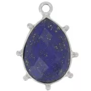 19x13mm 925 Sterling Silver faceted drop & small balls Pendant - Lapis lazuli x1