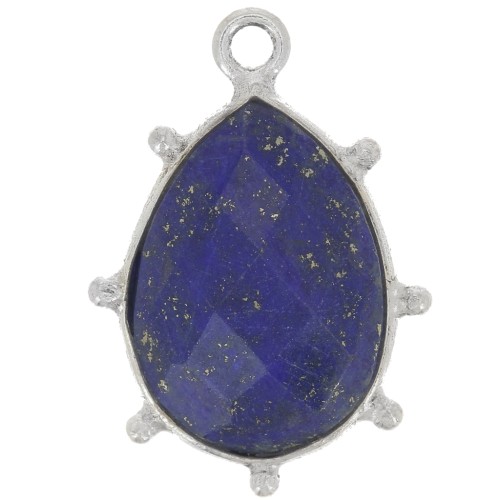 19x13mm 925 Sterling Silver faceted drop & small balls Pendant - Lapis lazuli x1