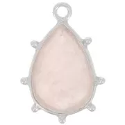 19x13mm 925 Sterling Silver faceted drop & small balls Pendant - Rose Quartz x1