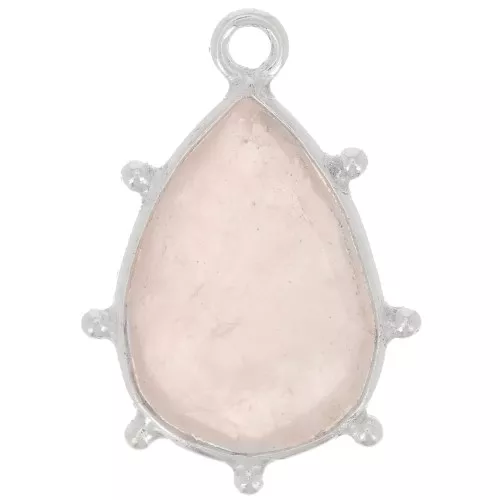 19x13mm 925 Sterling Silver faceted drop & small balls Pendant - Rose Quartz x1