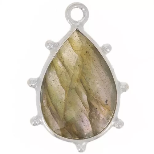19x13mm 925 Sterling Silver faceted drop & small balls Pendant - Labradorite x1