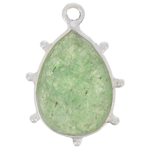 19x13mm 925 Sterling Silver faceted drop & small balls Pendant - Aventurine x1