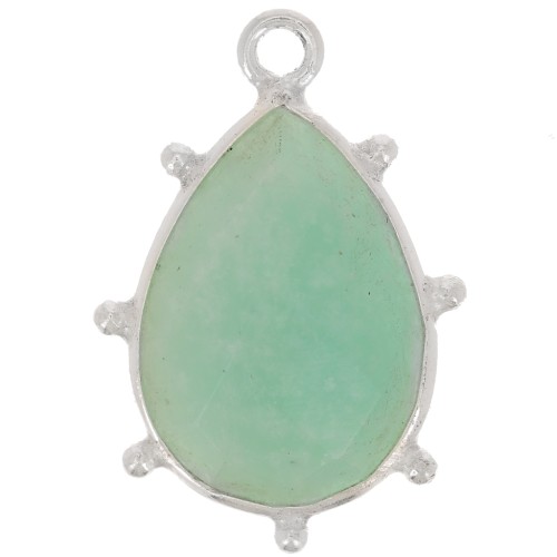 19x13mm 925 Sterling Silver faceted drop & small balls Pendant - Amazonite x1