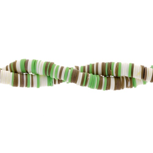 Heishi polymer clay rondelle beads 8x1 mm - Mix Green - Brown x39cm