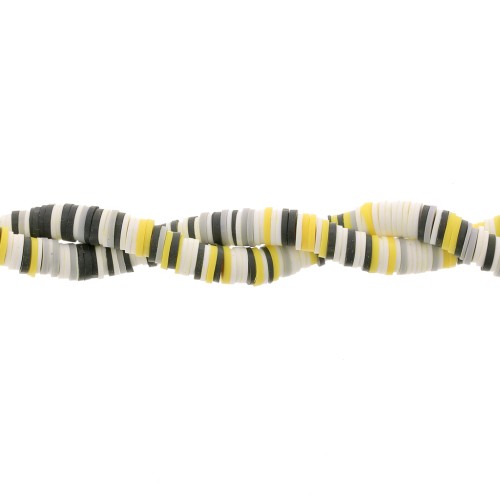 Heishi polymer clay rondelle beads 8x1 mm - Mix White - Yellow - Black x39cm