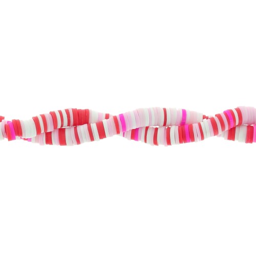Heishi polymer clay beads 6x1 mm - Mix Pink - Red - White x39cm