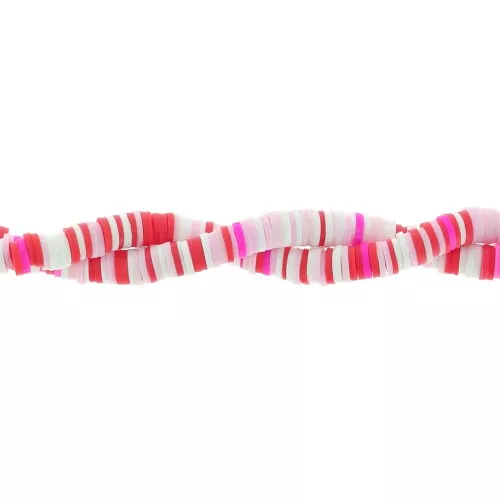 Heishi polymer clay beads 6x1 mm - Mix Pink - Red - White x39cm