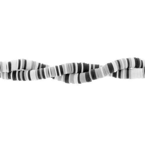 Heishi beads polymer clay rondelles 6x1 mm - Mix Black - White - Grey x39cm