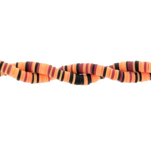 Heishi beads polymer clay rondelles 6x1 mm - Mix Multi-orange - Black x39cm