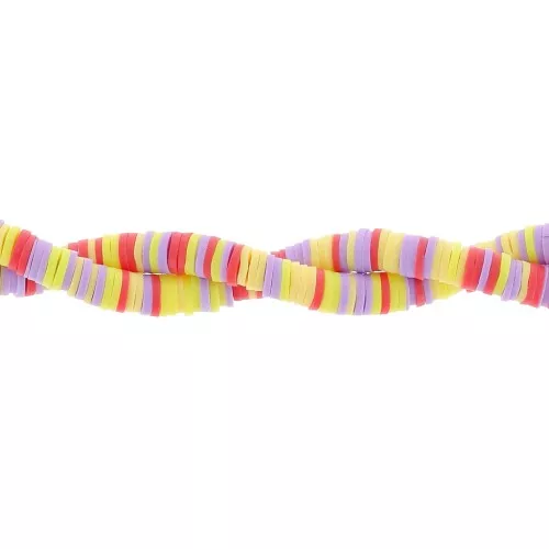 Heishi beads polymer clay rondelles 6x1 mm - Mix Yellow - Lilac - Red x39cm