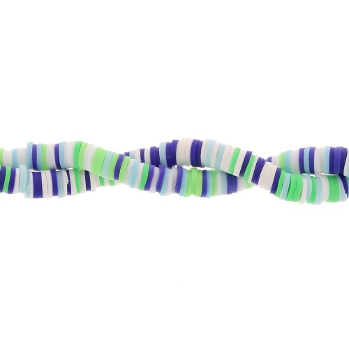 Heishi beads polymer clay rondelles 6x1mm Mix Green - White - Dark Blue x39cm