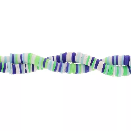 Heishi beads polymer clay rondelles 6x1mm Mix Green - White - Dark Blue x39cm