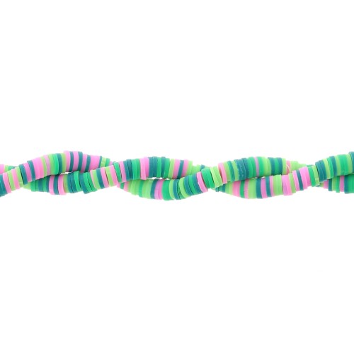 6x1mm Heishi polymer clay beads - Mix Multi-green - pink x39cm