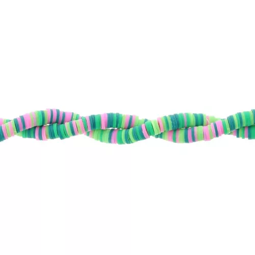Heishi beads polymer clay rondelles 6x1 mm - Mix Multi-green - Pink x39cm
