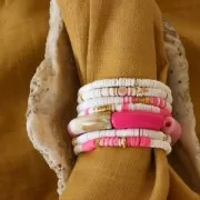 6x1mm Heishi polymer clay beads - Mix Multi-green - pink x39cm