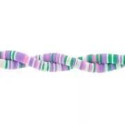 Perles rondelles Heishi en pâte polymère 6x1 mm - Mix Vert - Violet - Blanc x39cm