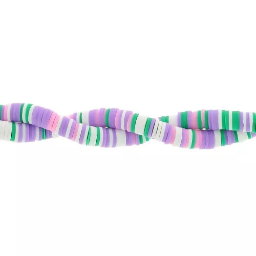 Heishi beads polymer clay rondelles 6x1 mm - Mix Green - Purple - White x39cm