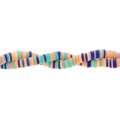 Heishi polymer clay beads rondelles 6x1 mm - Mix Dark Blue - Salmon x39cm