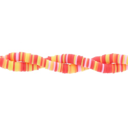 6x1mm Heishi polymer clay beads - Mix Red - Pink - Yellow x39