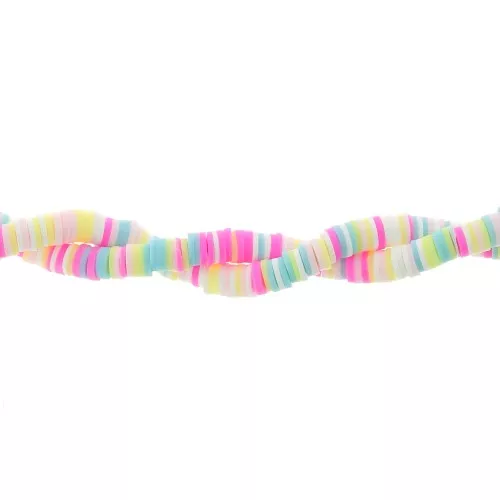Heishi polymer clay beads rondelles 6x1mm Mix Neon Pink - White - Yellow x39cm
