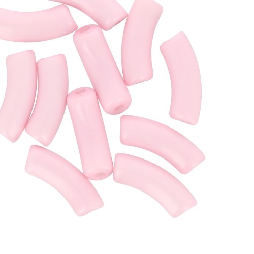 35x11mm Opaque Acrylic  curved tube beads - Light Pink x6