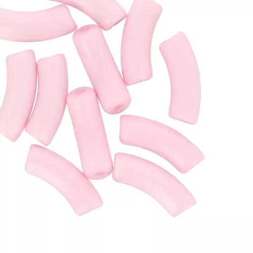 Curved tube beads 35x11 mm in opaque acrylic - Pale pink x6