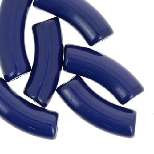 35x11mm Opaque Acrylic curved tube beads - dark blue x6