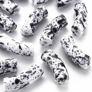 35x11mm Opaque Acrylic curved tube beads - Mottled Dark Black - White x6|raw }}