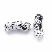35x11mm Opaque Acrylic curved tube beads - Mottled Dark Black - White x6