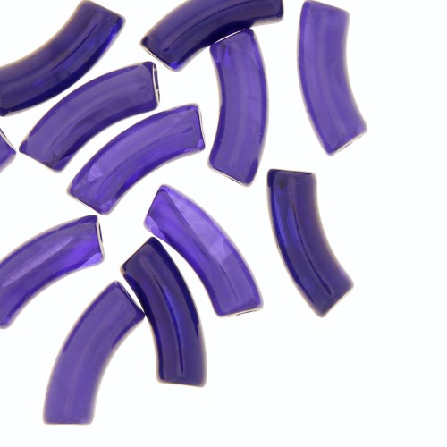 Curved tube beads 35x11 mm in transparent acrylic - Marbled Aubergine Blue x6