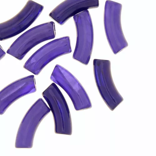 Curved tube beads 35x11 mm in transparent acrylic - Marbled Aubergine Blue x6