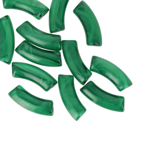 Curved tube beads 35x11 mm in transparent acrylic - Marbled Dark Green x6