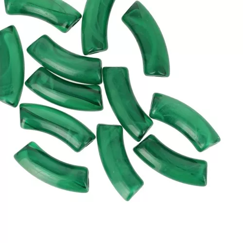 Curved tube beads 35x11 mm in transparent acrylic - Marbled Dark Green x6