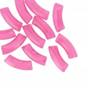 Curved tube beads 35x11 mm in transparent acrylic - Dark Pink Marble x6