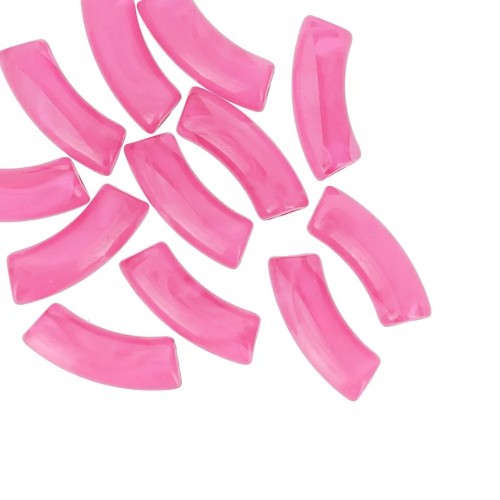 35x11mm Clear Acrylic  curved tube beads - Marbled Dark pink x6
