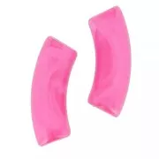 Curved tube beads 35x11 mm in transparent acrylic - Dark Pink Marble x6