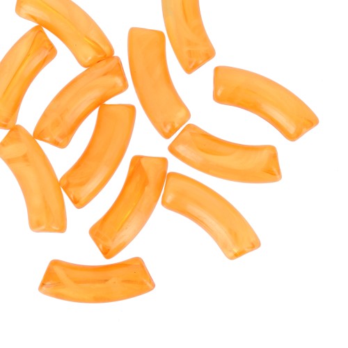 Curved tube beads 35x11 mm in transparent acrylic - Yellow marbled x6