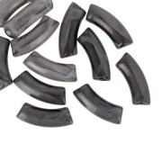 35x11mm Clear Acrylic curved tube beads - Marbled Black x6