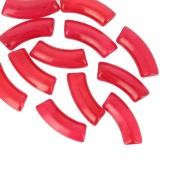 Curved tube beads 35x11 mm in transparent acrylic - Marbled Red x6