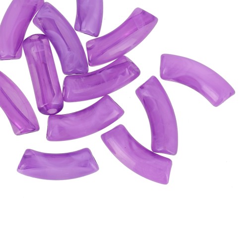Curved tube beads 35x11 mm in transparent acrylic - Marbled Violet x6